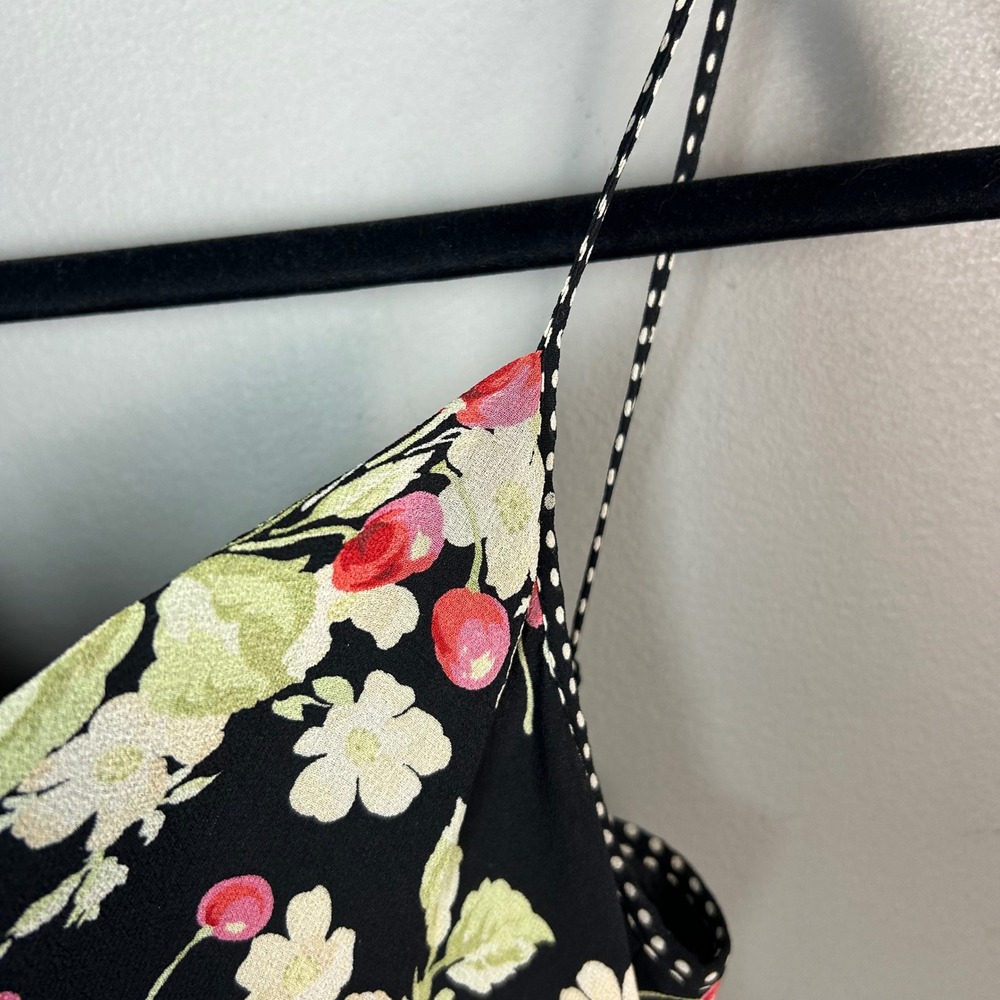 90s Slip Dress Cherries Floral Size 1/2 XS Express Silk Patchwork Retro - Picture 3 of 12